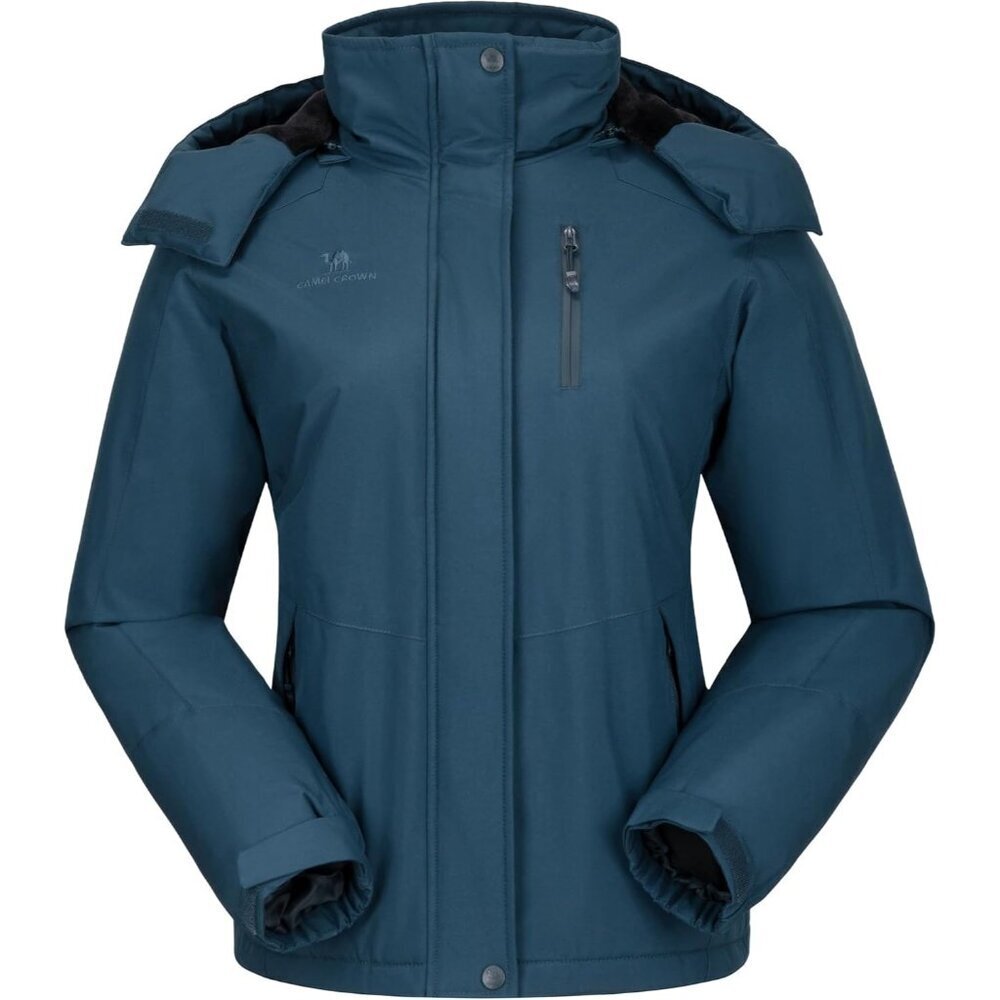 Women's A-navy Waterproof Snow Ski Jacket  Fleece Warm Winter Coat Hooded